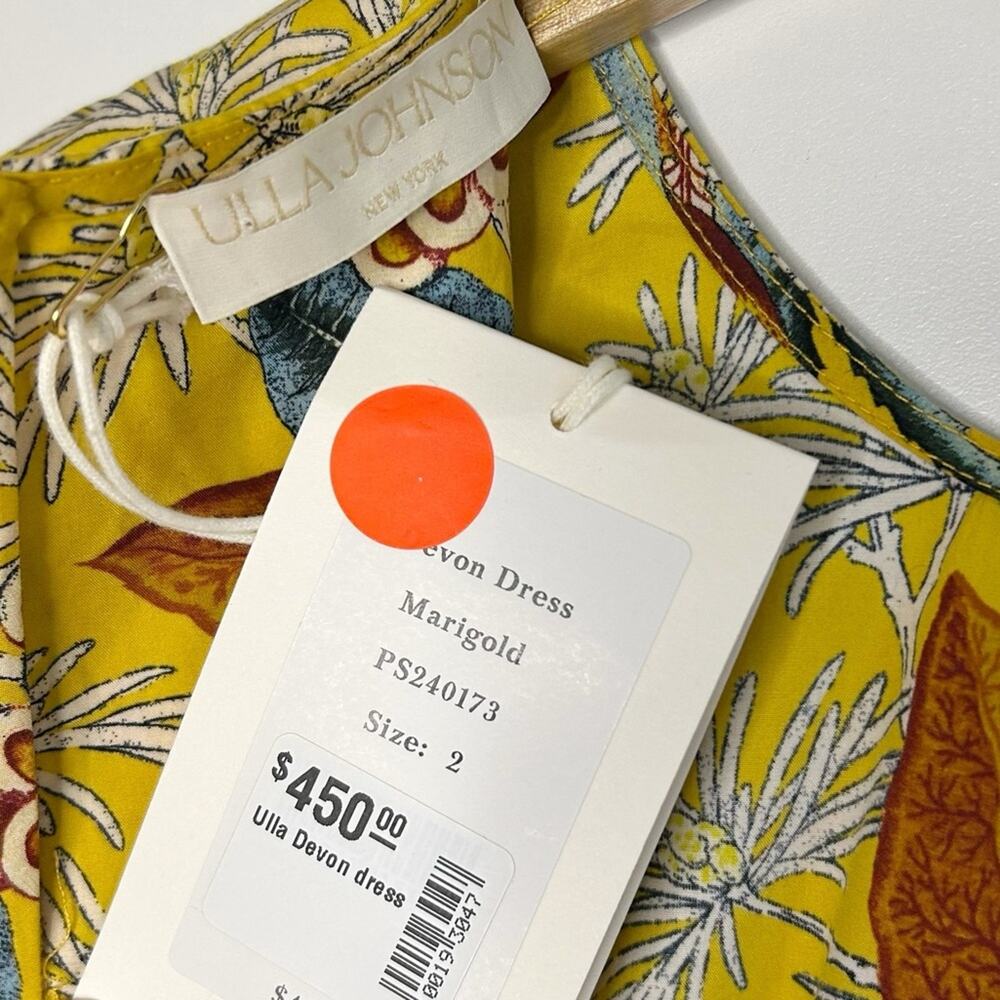 ULLA JOHNSON Devon Cotton Poplin Floral A-line Midi Dress with Pockets - Picture 11 of 12
